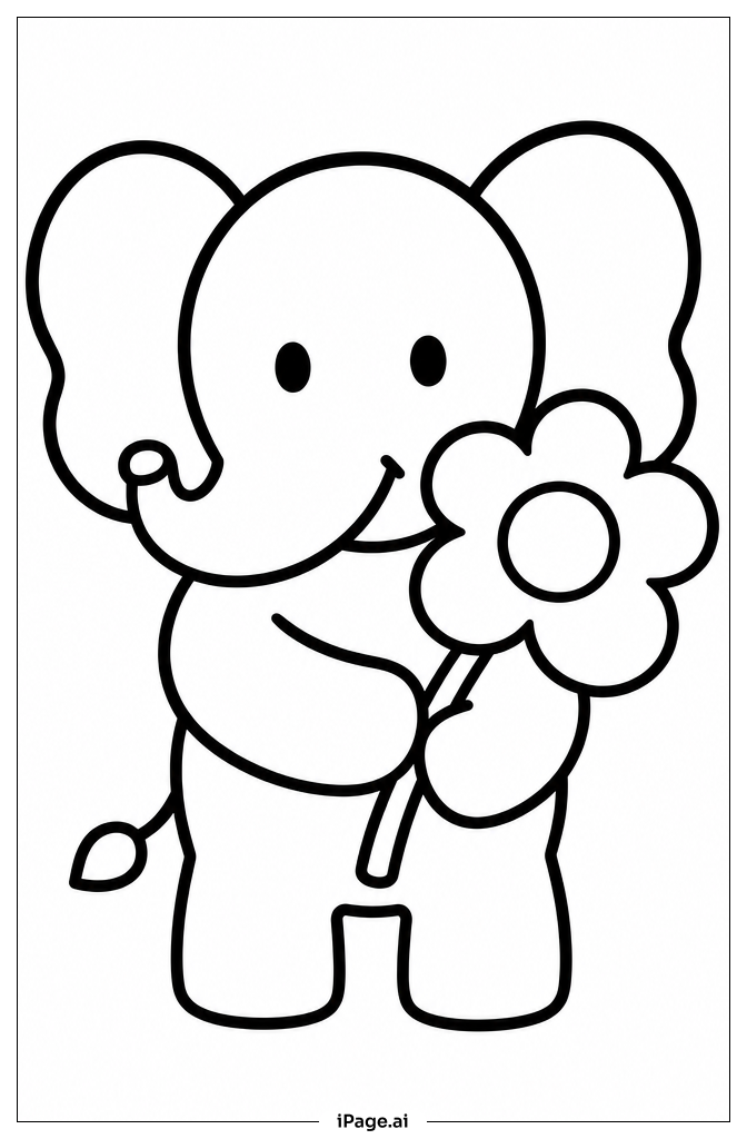 Elephant Holding Flower Coloring Page