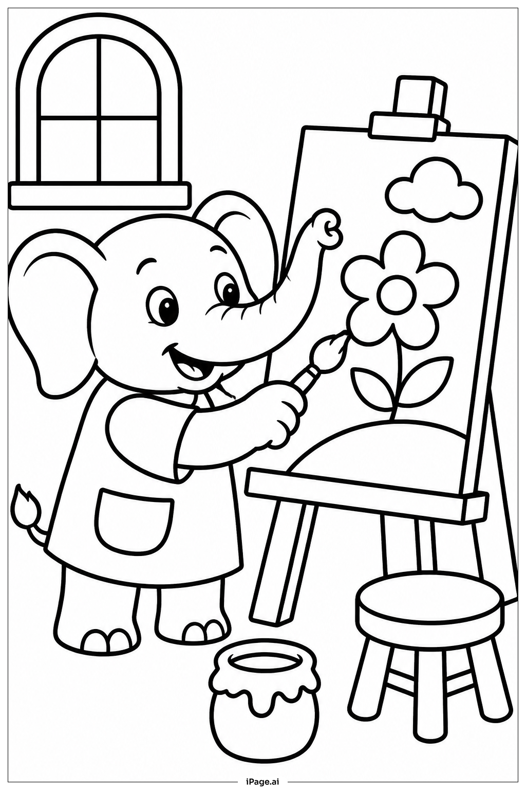 絵を描く象の塗り絵ページ