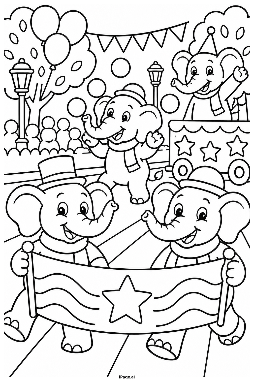  Página para colorear de Desfile de Elefantes Amigos 