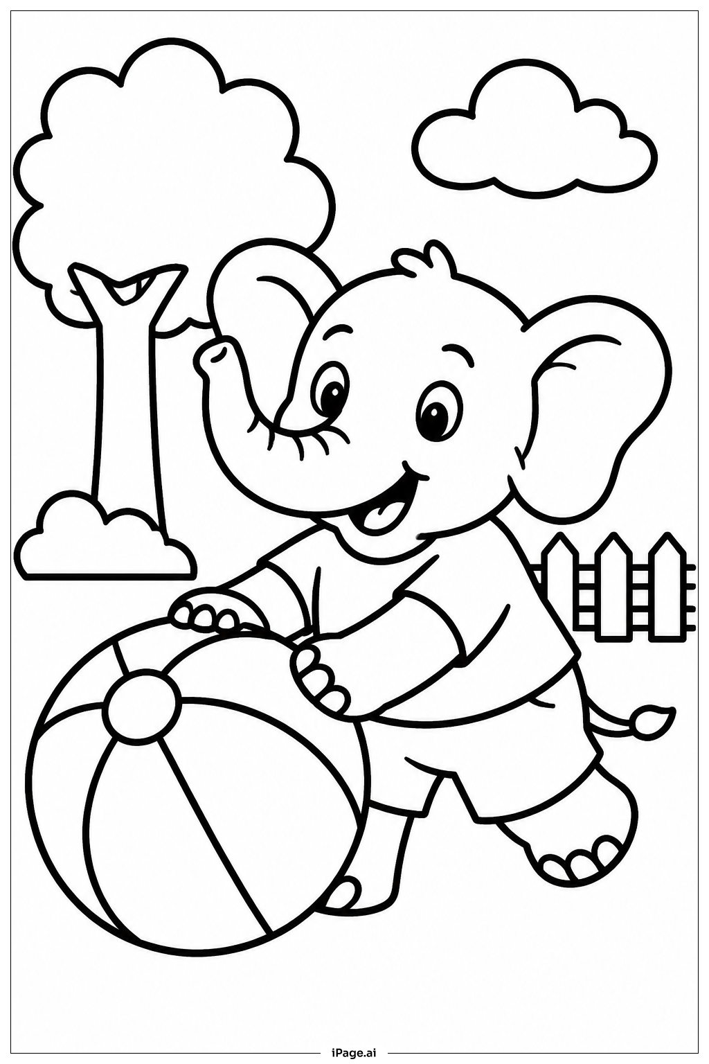 Elefant spielt Ball Ausmalseite