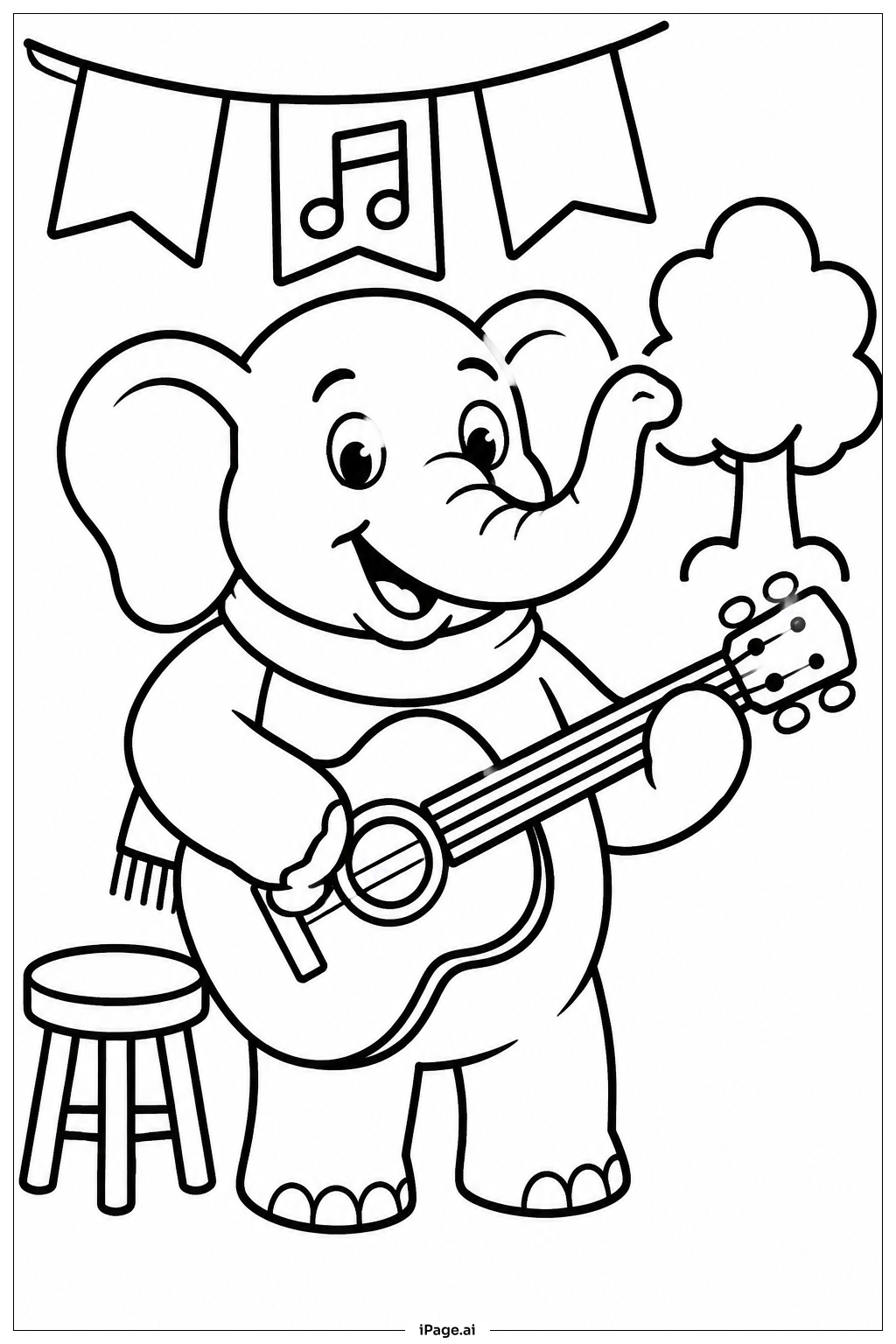 Page de coloriage Éléphant jouant de la guitare