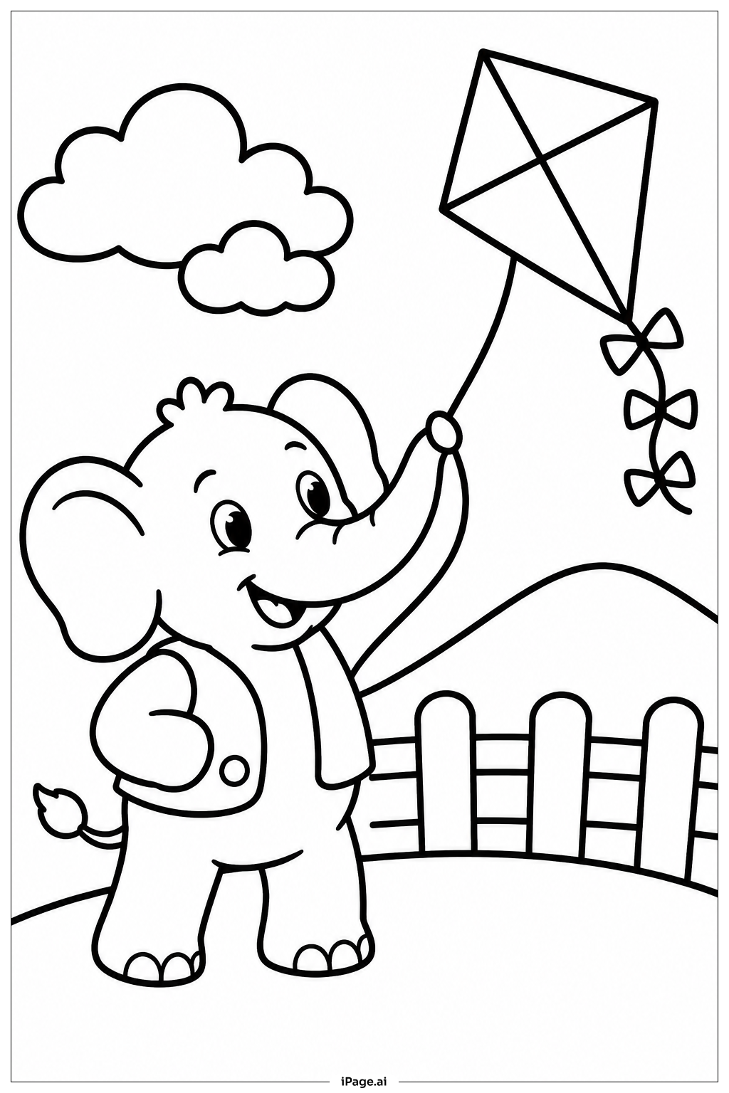  Página para colorear de Elefante con Cometa 