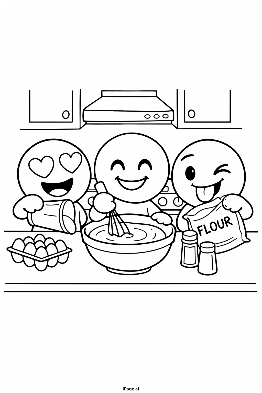  Página para colorir de Emoji Assando Juntos 
