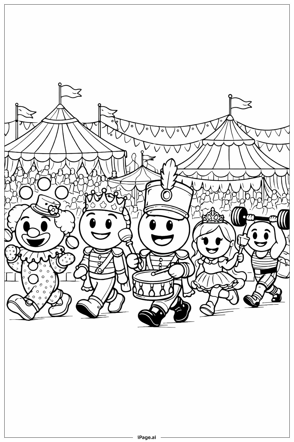  Página para colorir de Desfile do Circo Emoji 