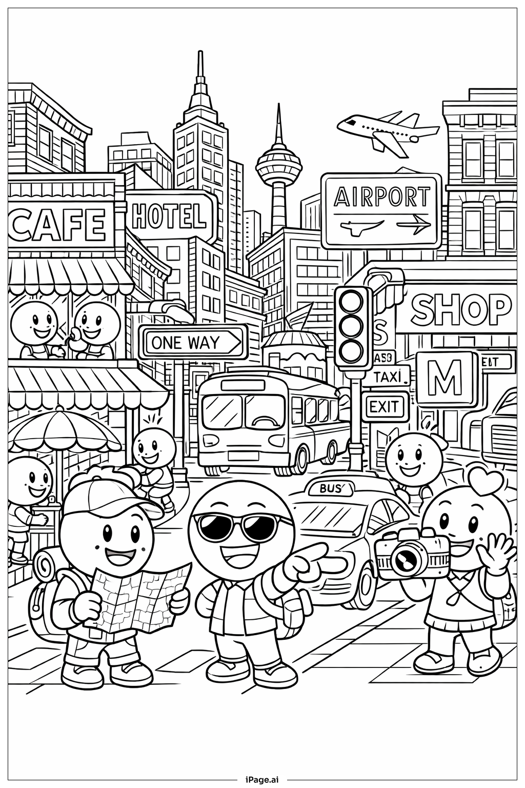 Página para colorir de Aventura na Cidade Emoji