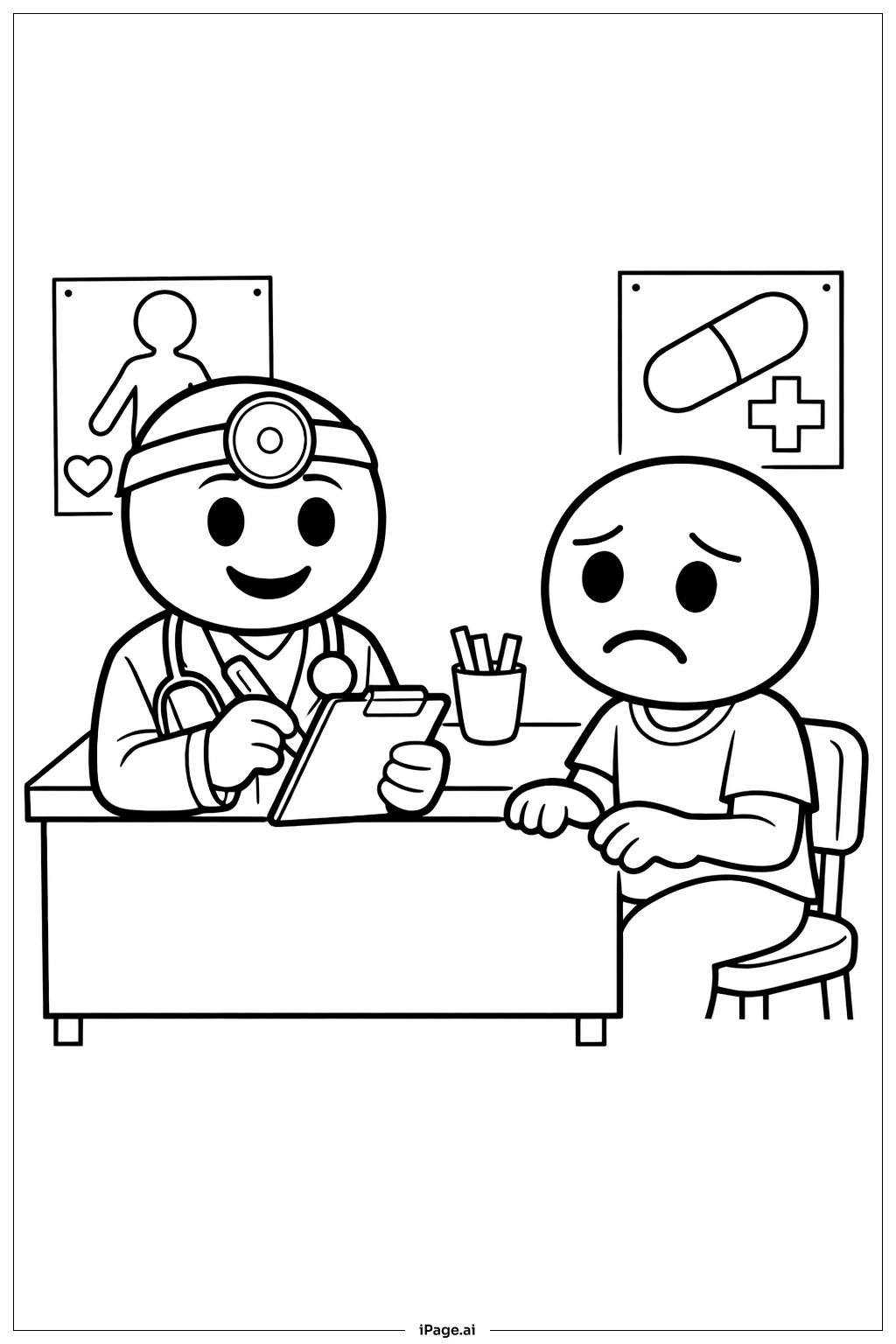  Page de coloriage Visite chez le médecin en emoji 
