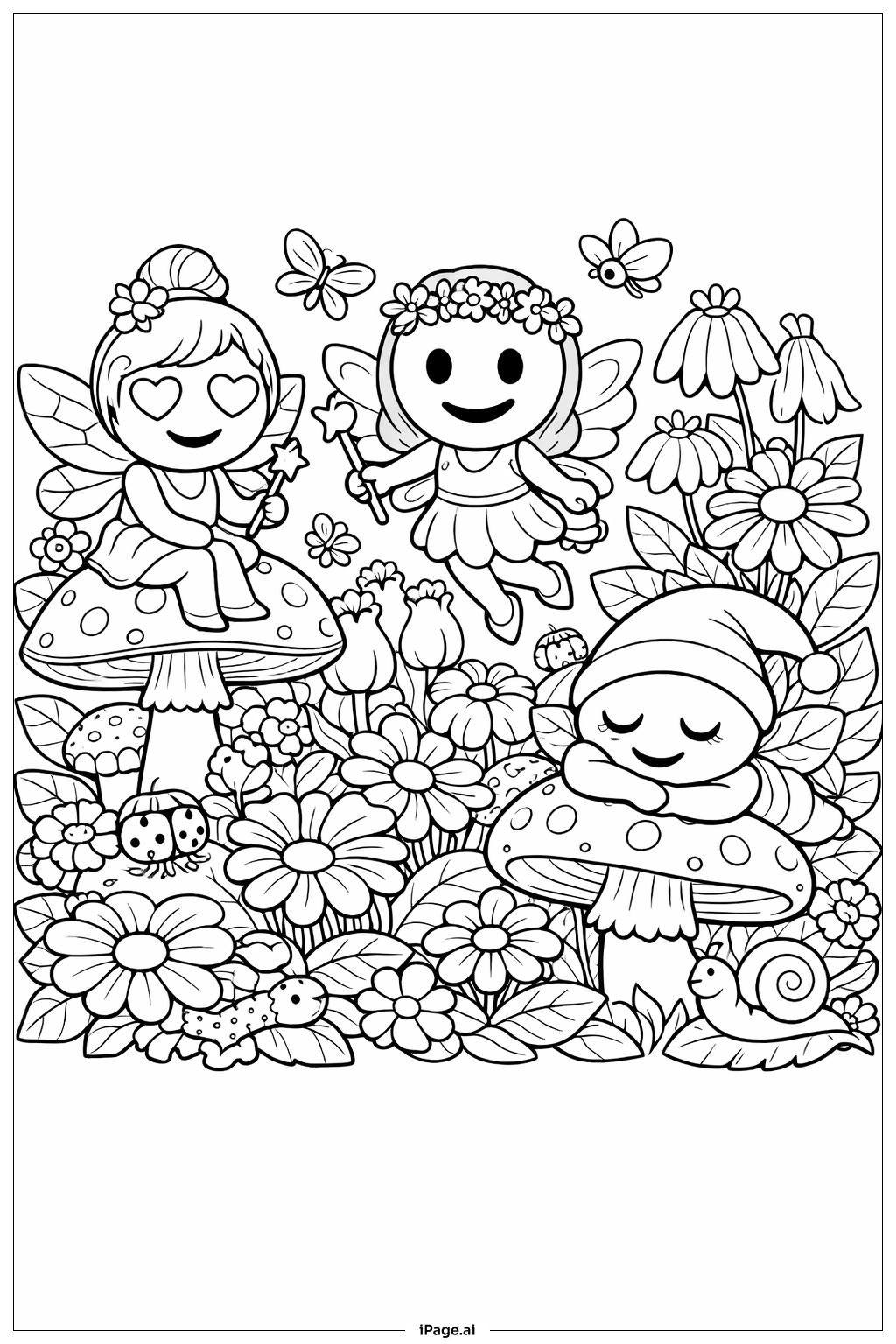 表情符号仙子花园填色页
