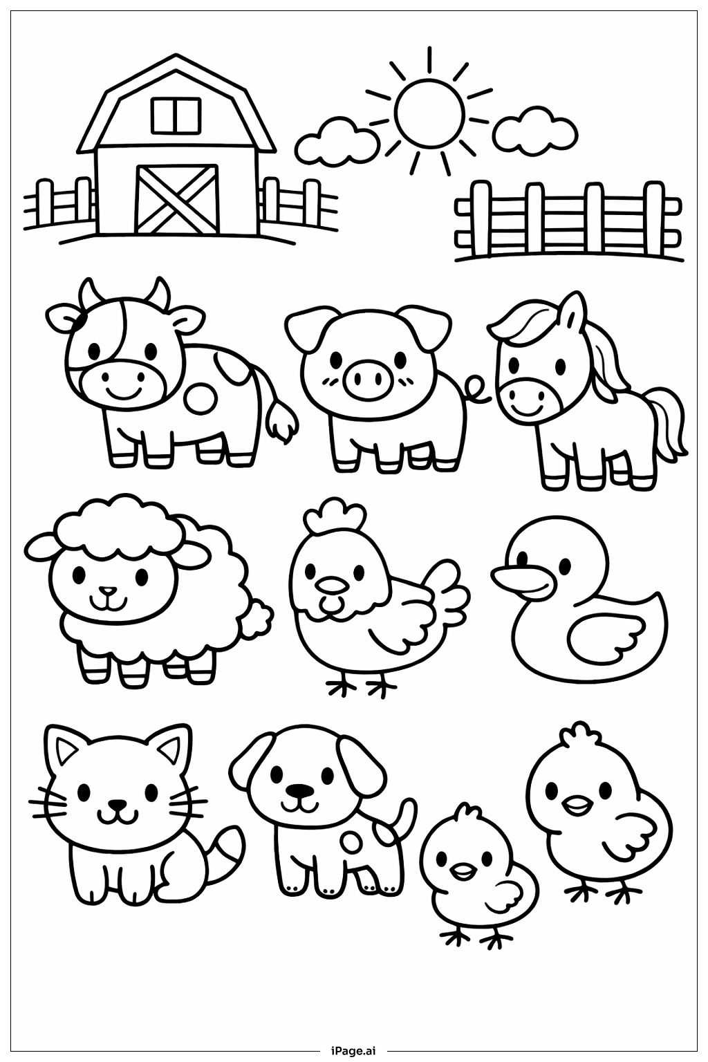  Emoji Farm Animals Coloring Page 