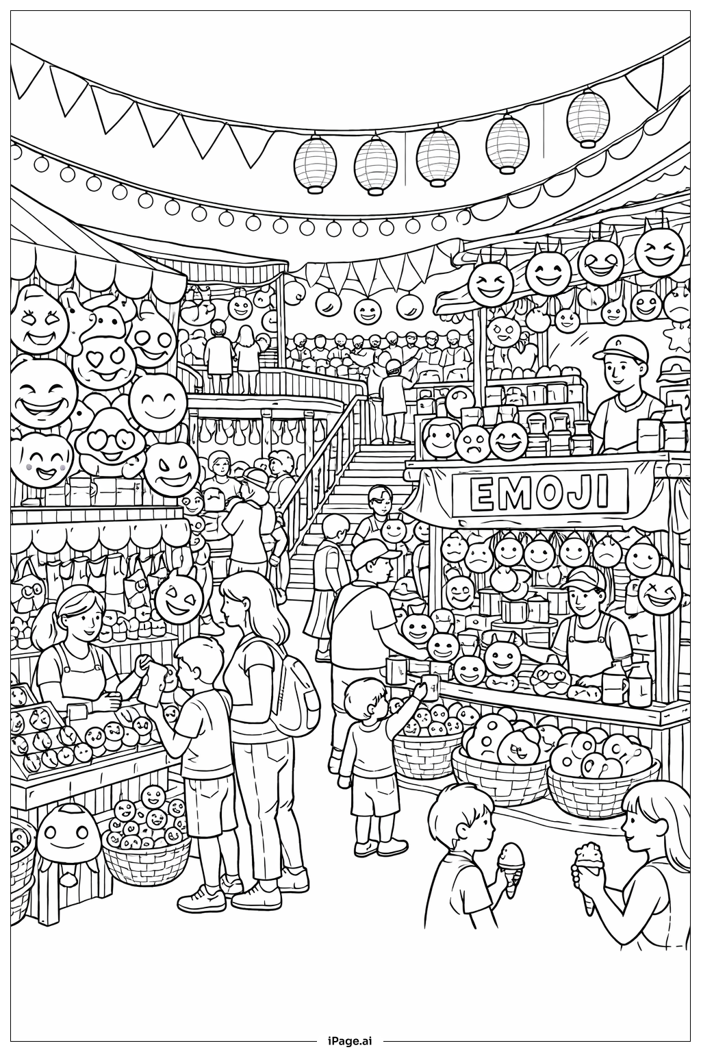  Emoji Festival Market Coloring Page 
