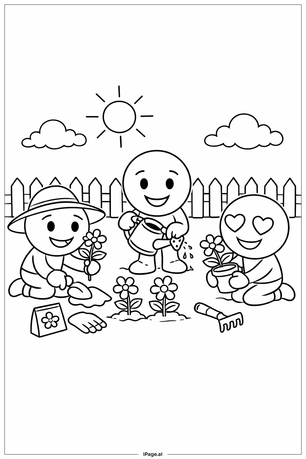  Page de coloriage Aides de jardin Emoji 
