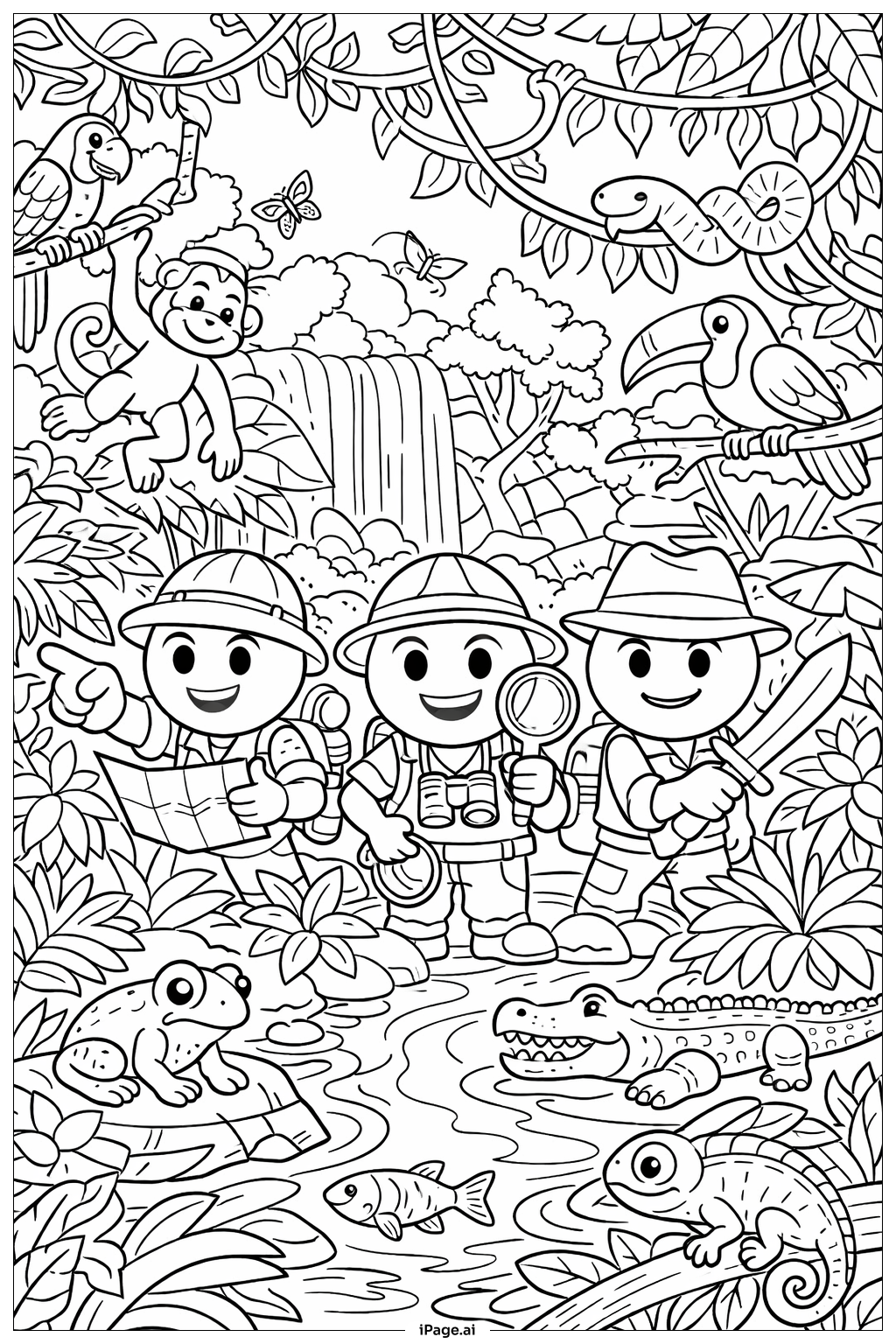  Emoji Jungle Expedition Coloring Page 