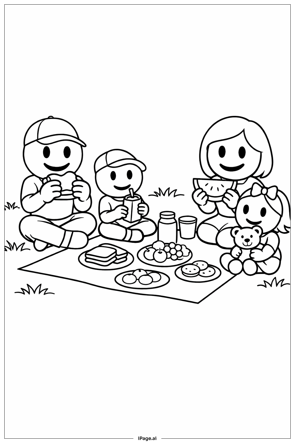  Emoji Picnic Scene Coloring Page 