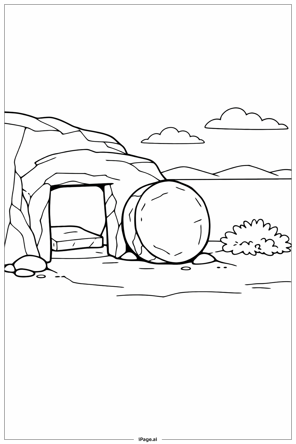 Página para colorear de Escena de la piedra del sepulcro vacía rodada
