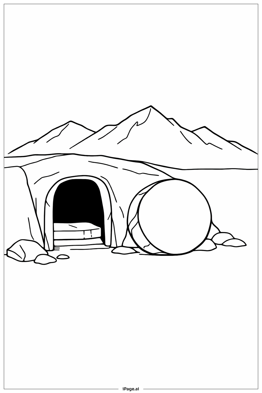 空坟与山脉轮廓填色页
