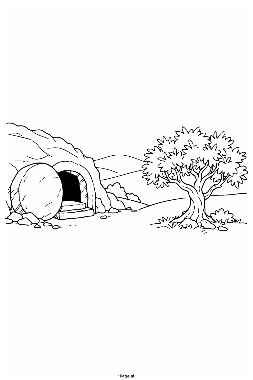  橄榄树旁的空坟墓填色页 
