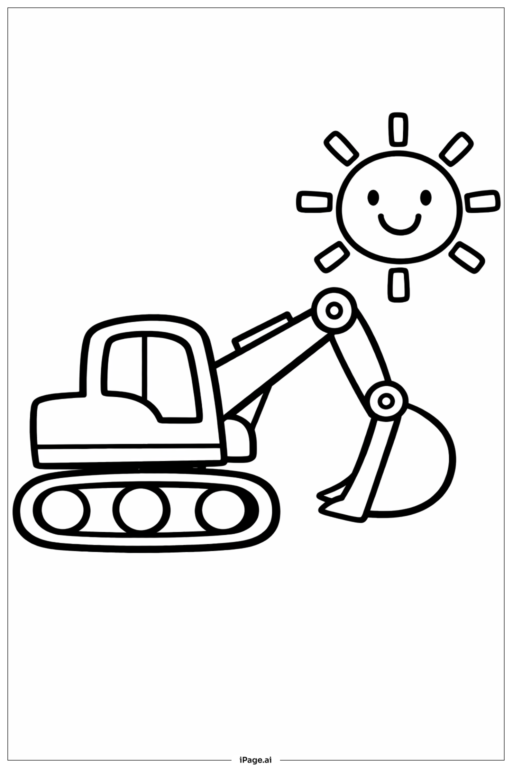 ショベルカーと幸せな太陽の塗り絵ページ