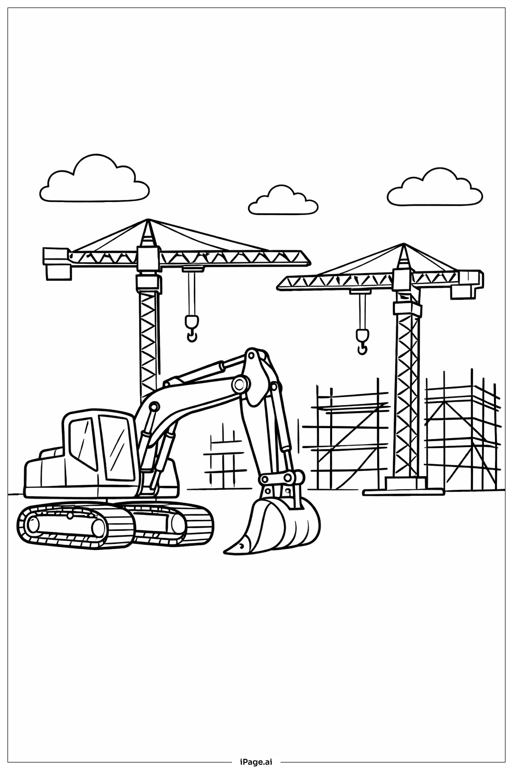  挖掘机和简易吊车填色页 