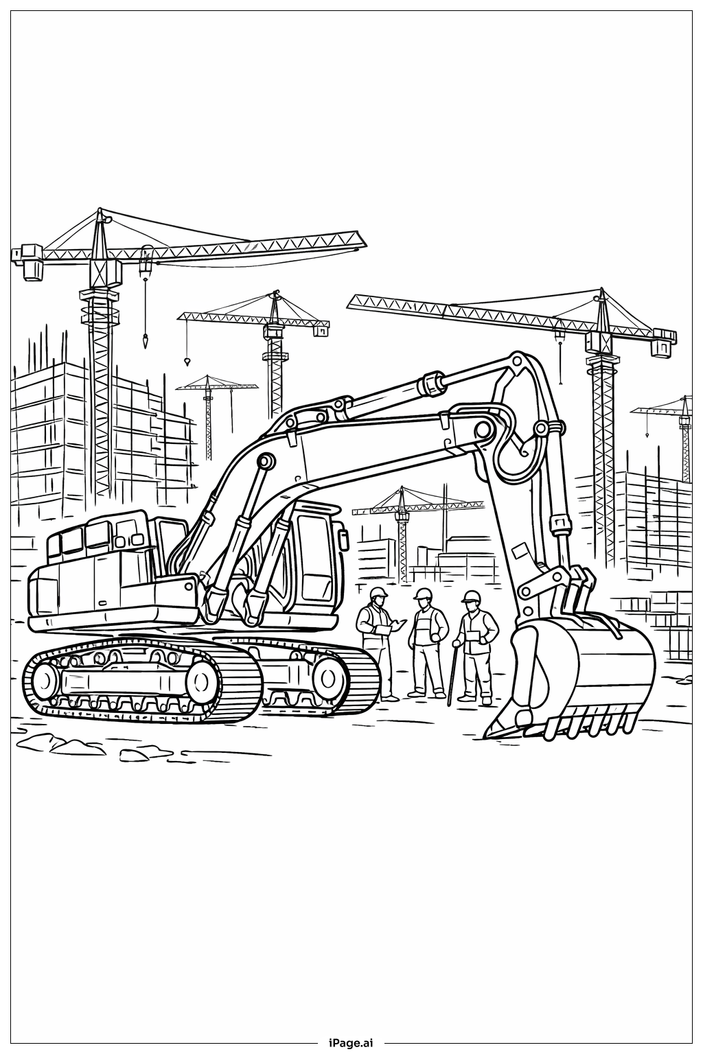  Página para colorir de Escavadora à Noite na Construção 