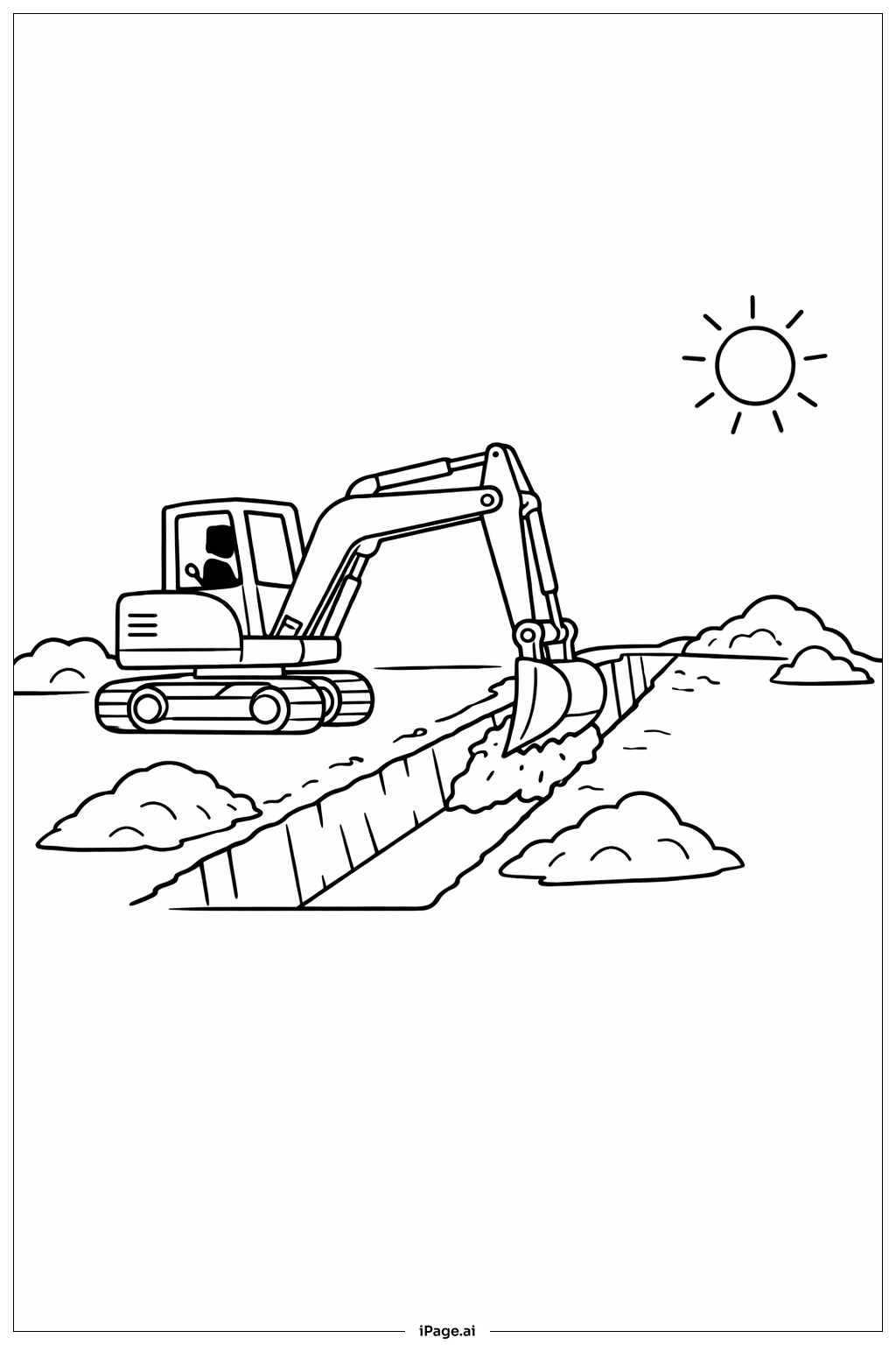  Página para colorir de Escavadora cavando uma vala 