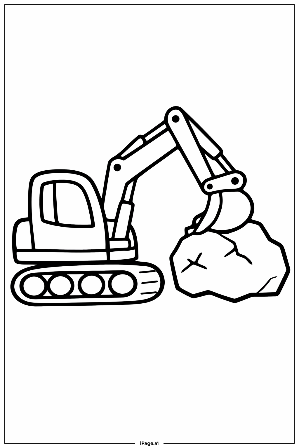  Página para colorir de Escavadora Levantando Rocha 