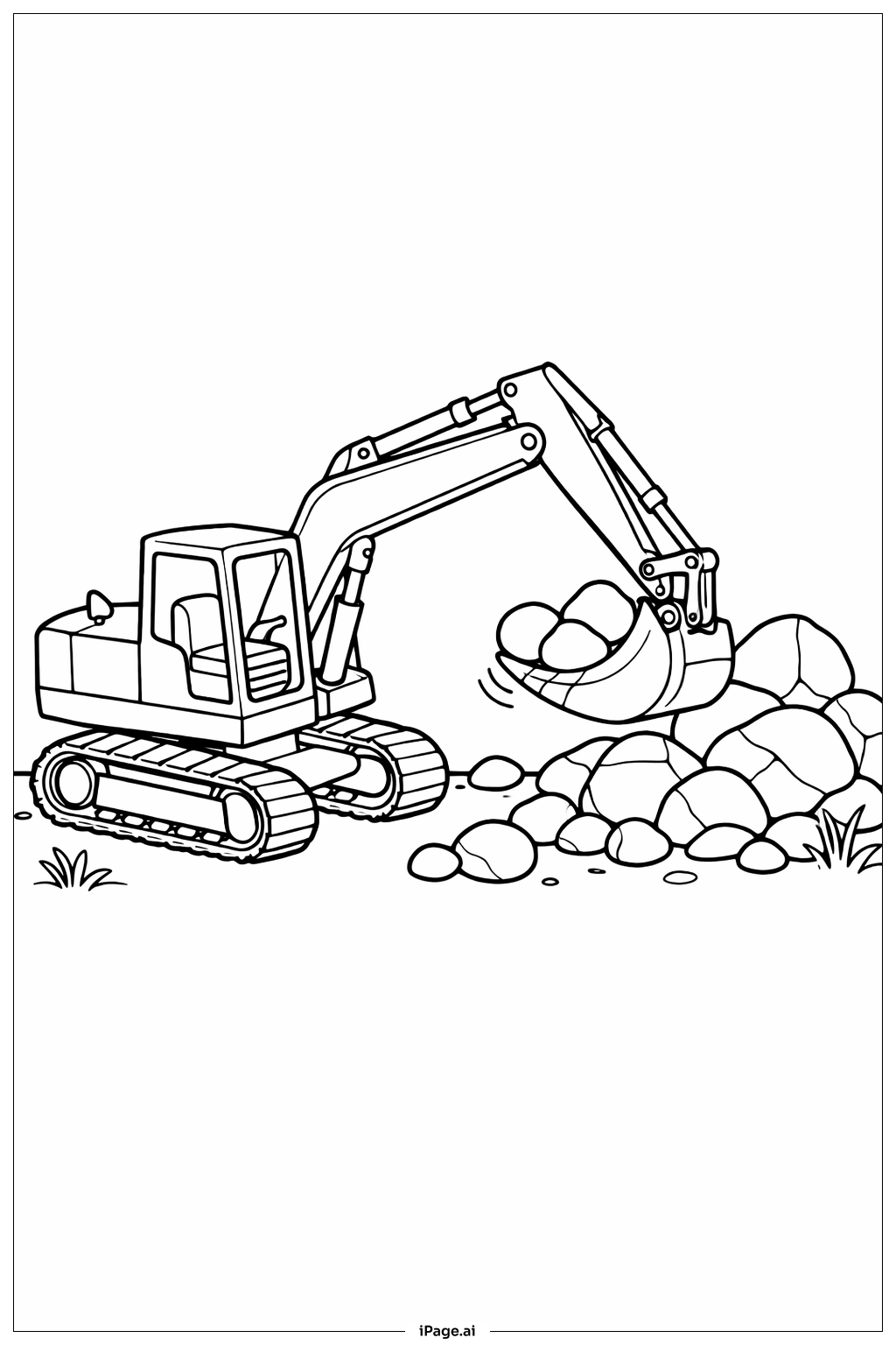  Page de coloriage Pelleteuse déplaçant des rochers 