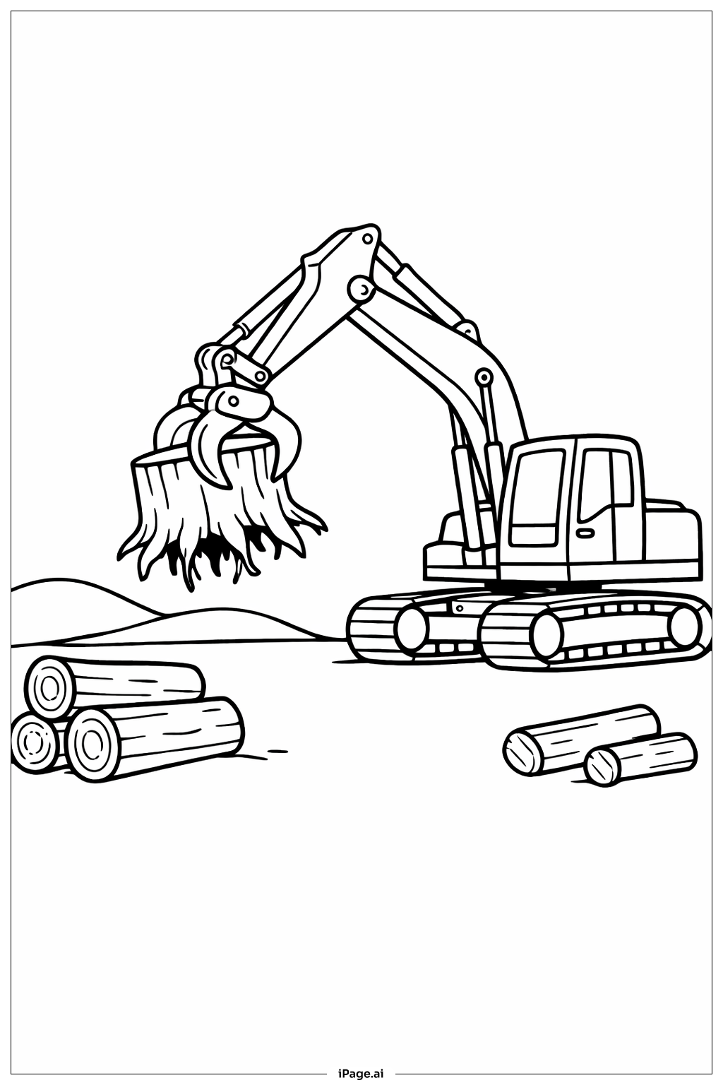  挖掘机移动树桩填色页 