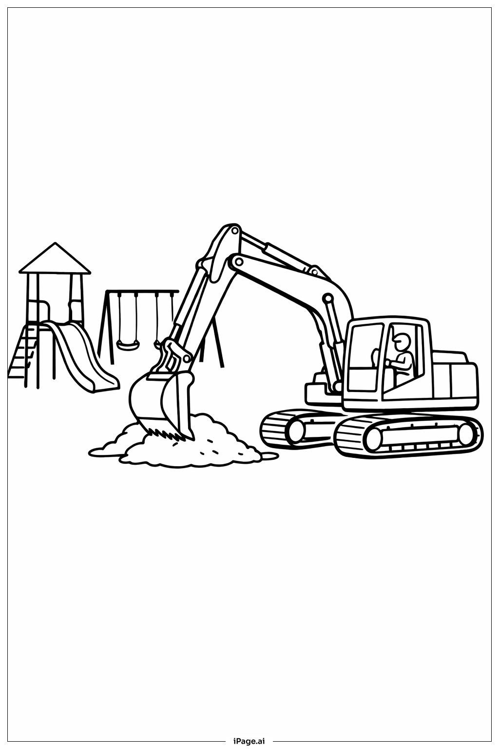  Excavator Near Playground Coloring Page 