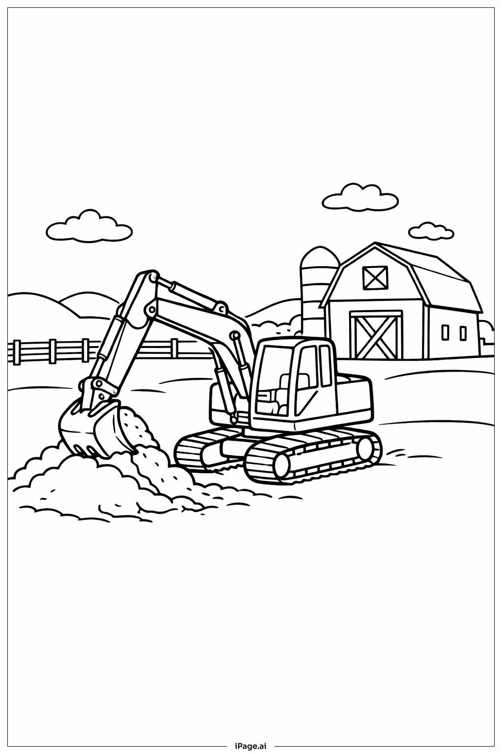  Trang tô màu Máy xúc trên đất nông trại 