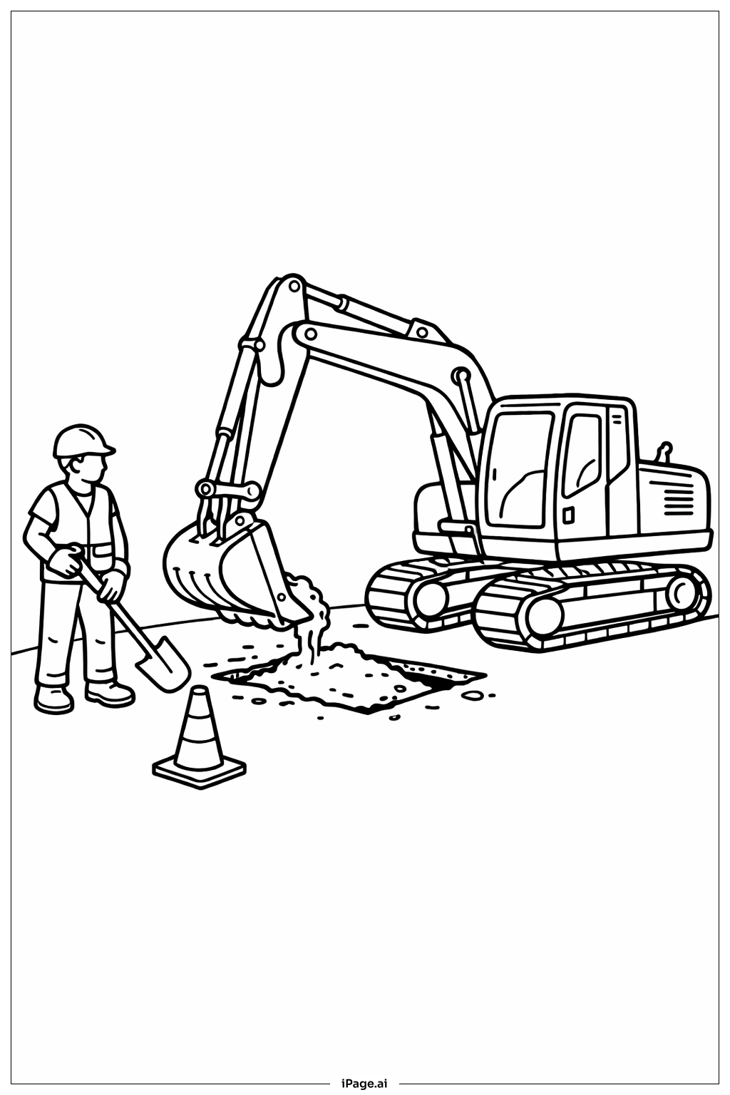  Excavator Repairing Road Coloring Page 