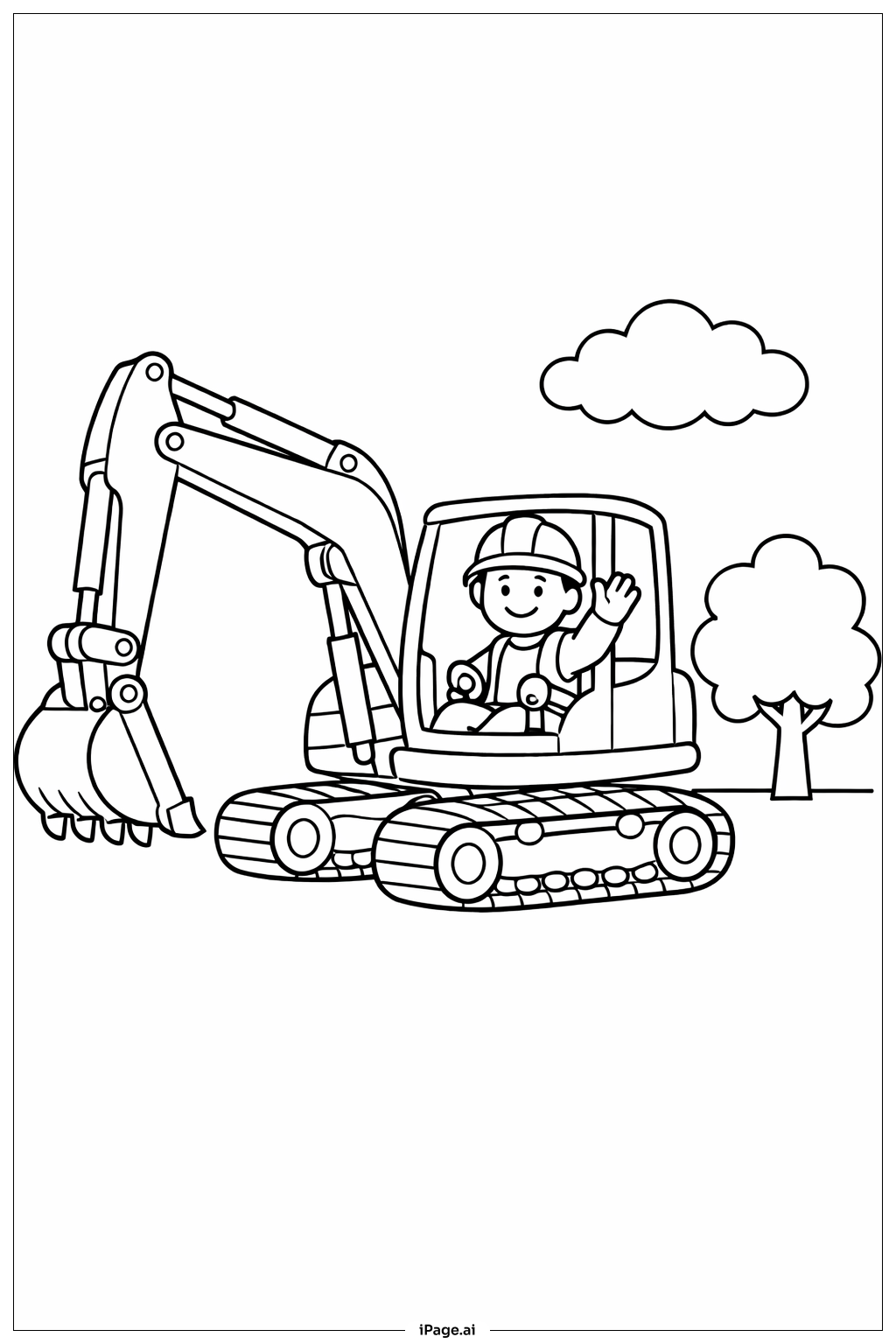  친근한 운전사가 있는 굴삭기 색칠공부 페이지 