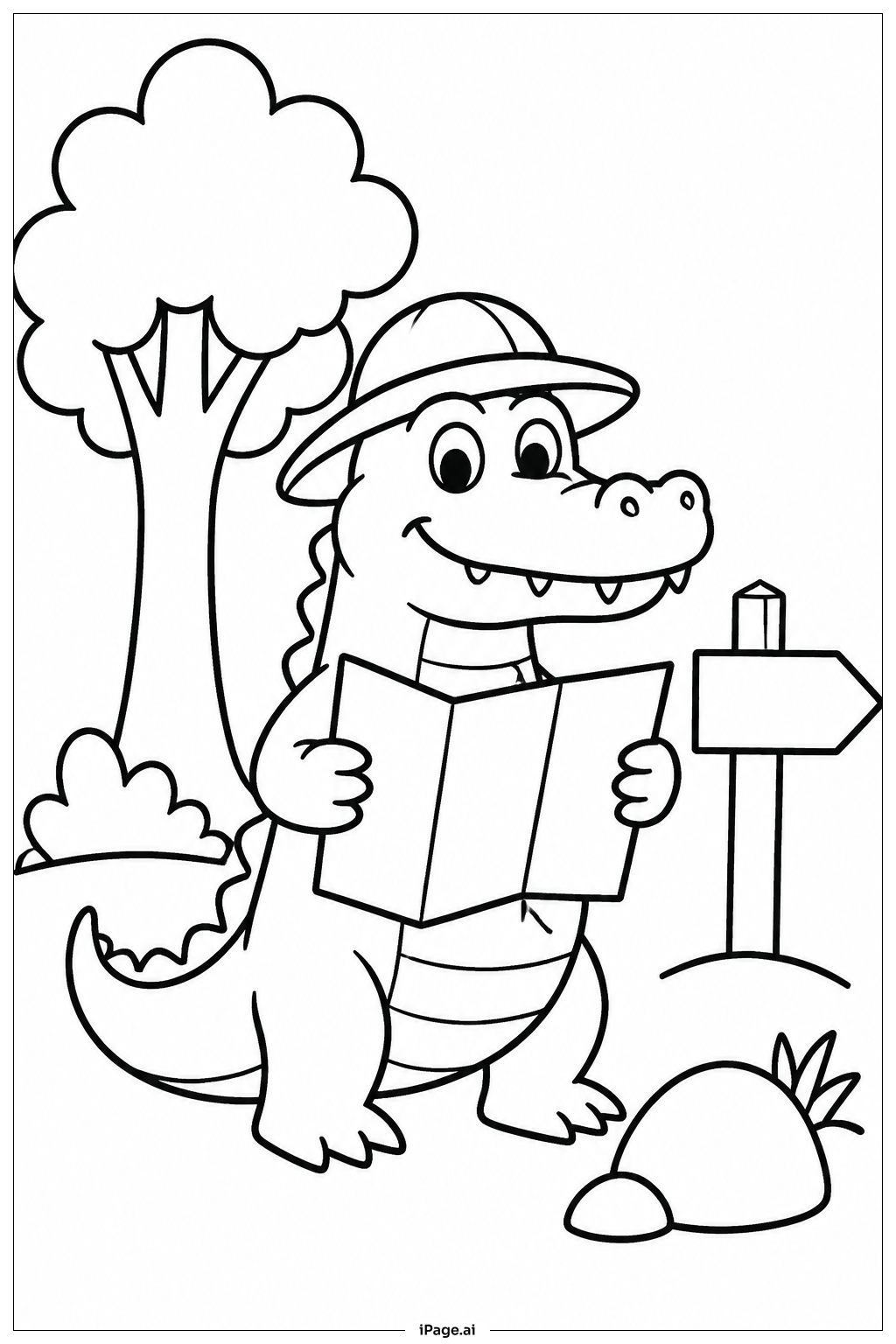 Página para colorear de Explorador Cocodrilo