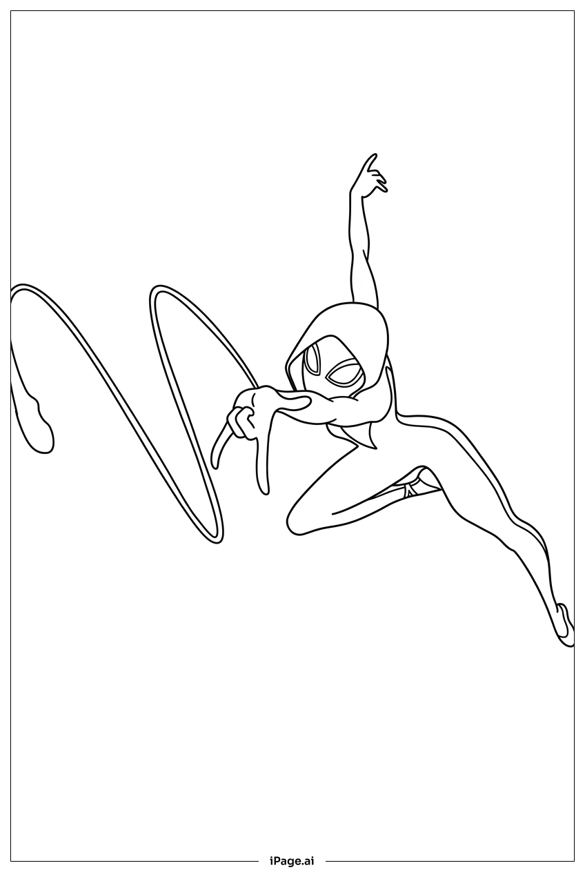 Spider Gwen whips a dramatic looping web Coloring Page