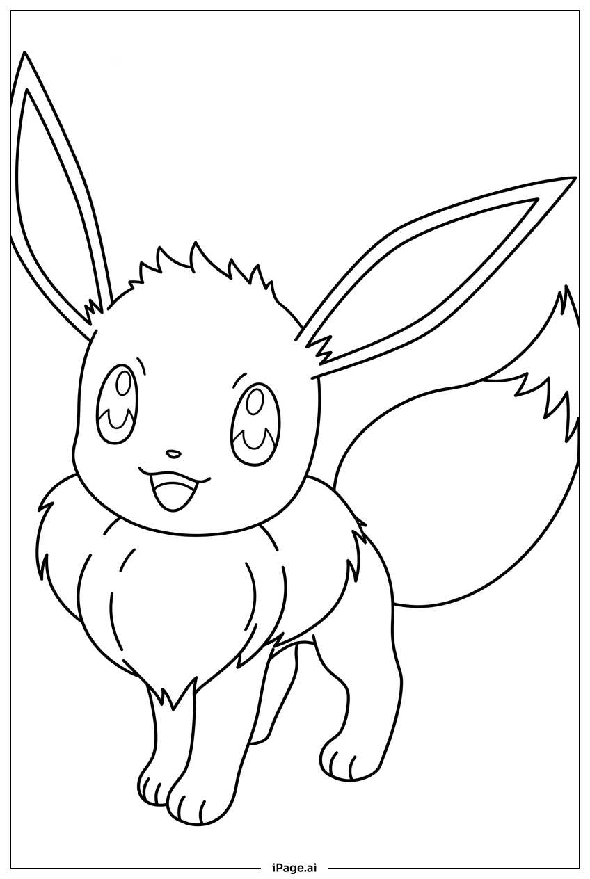  伊布開心站立，尾巴高高蓬鬆著色頁 