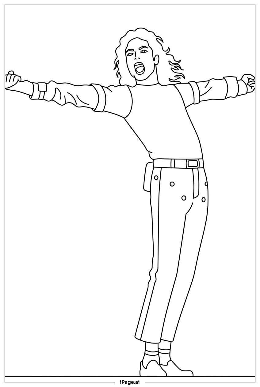  Michael Jackson streckt die Arme in triumphierender Pose aus Ausmalseite 