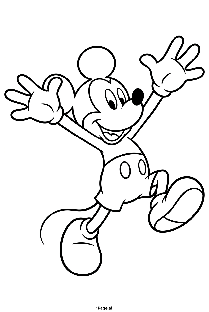 Micky Maus springt vor Freude hoch Ausmalseite