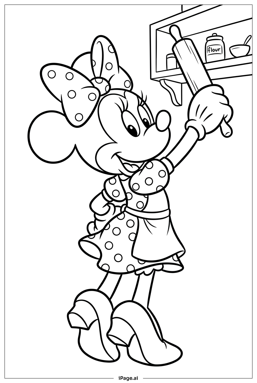 Minnie Mouse hält ein Nudelholz zum Backen Ausmalseite