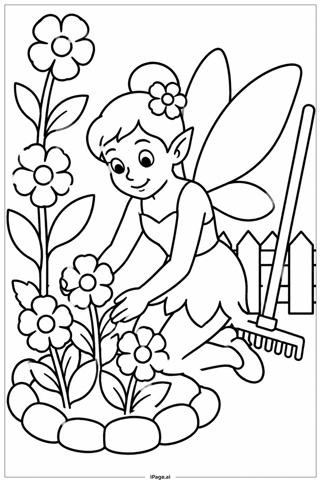  Fairy At Flower Bed Coloring Page 
