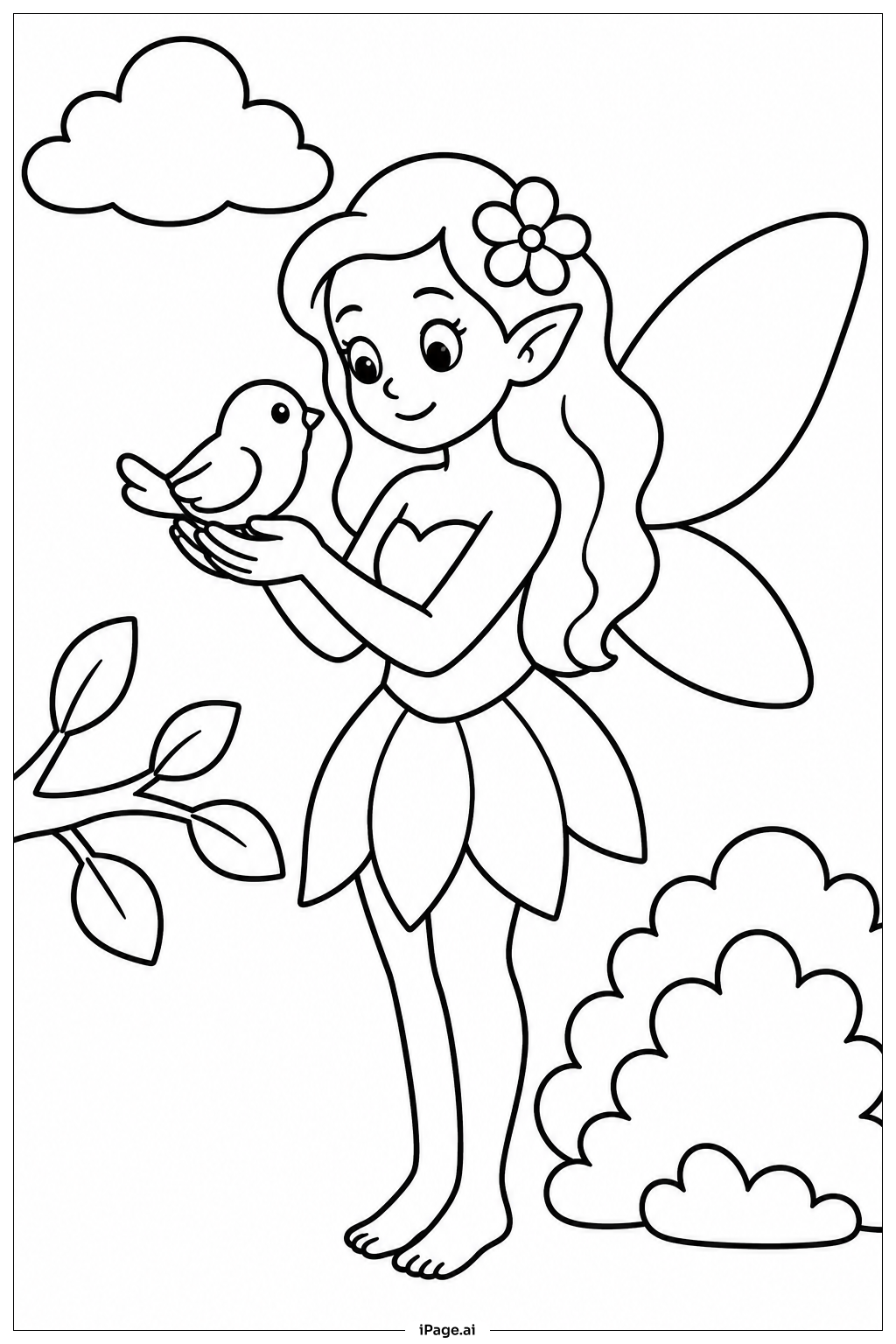  Fairy With Bird Coloring Page 