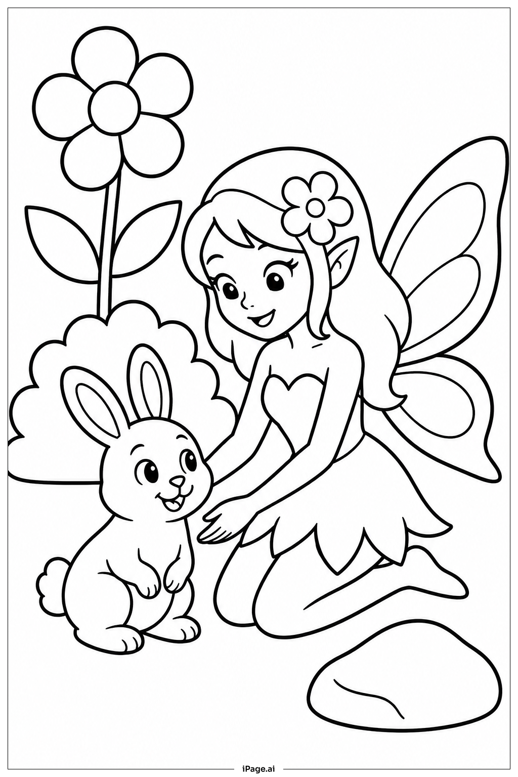妖精とウサギの塗り絵ページ