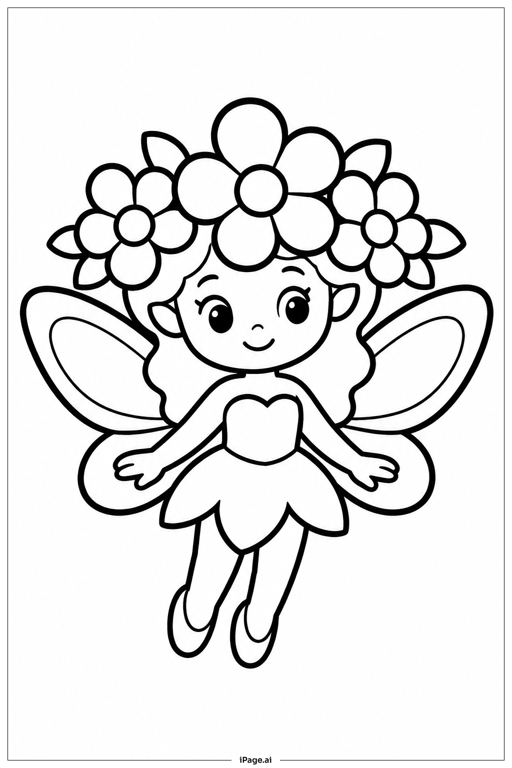  Fairy With Flower Crown Coloring Page 