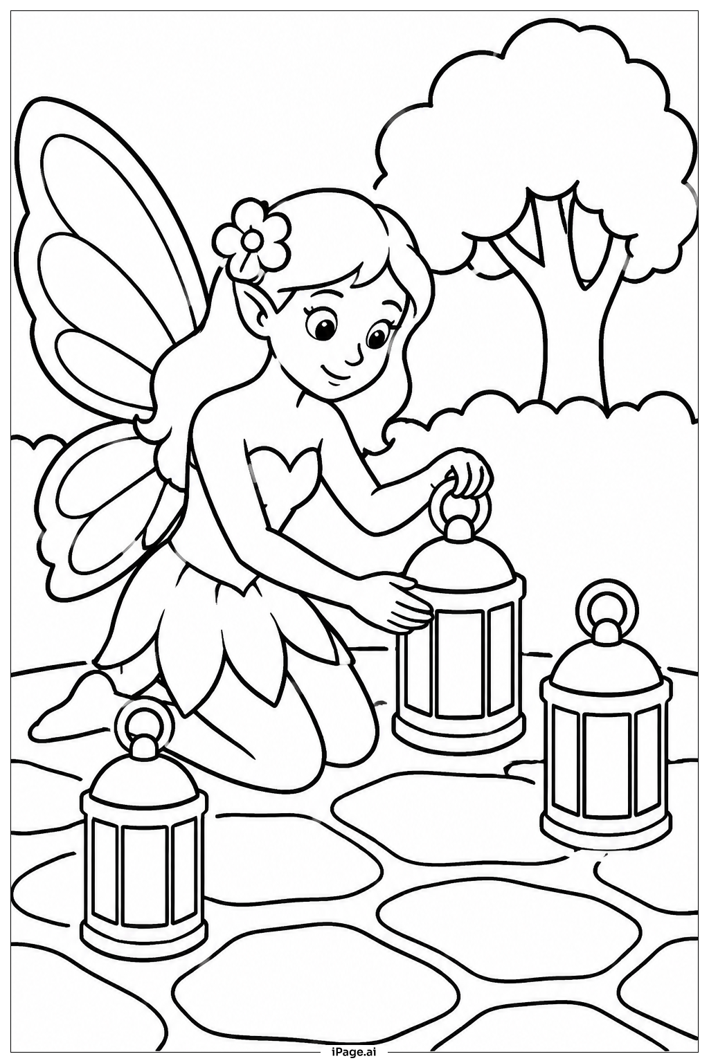 Page de coloriage Fée aux lanternes