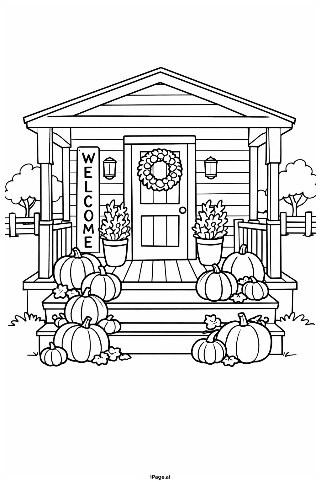  秋季農舍門廊著色頁 