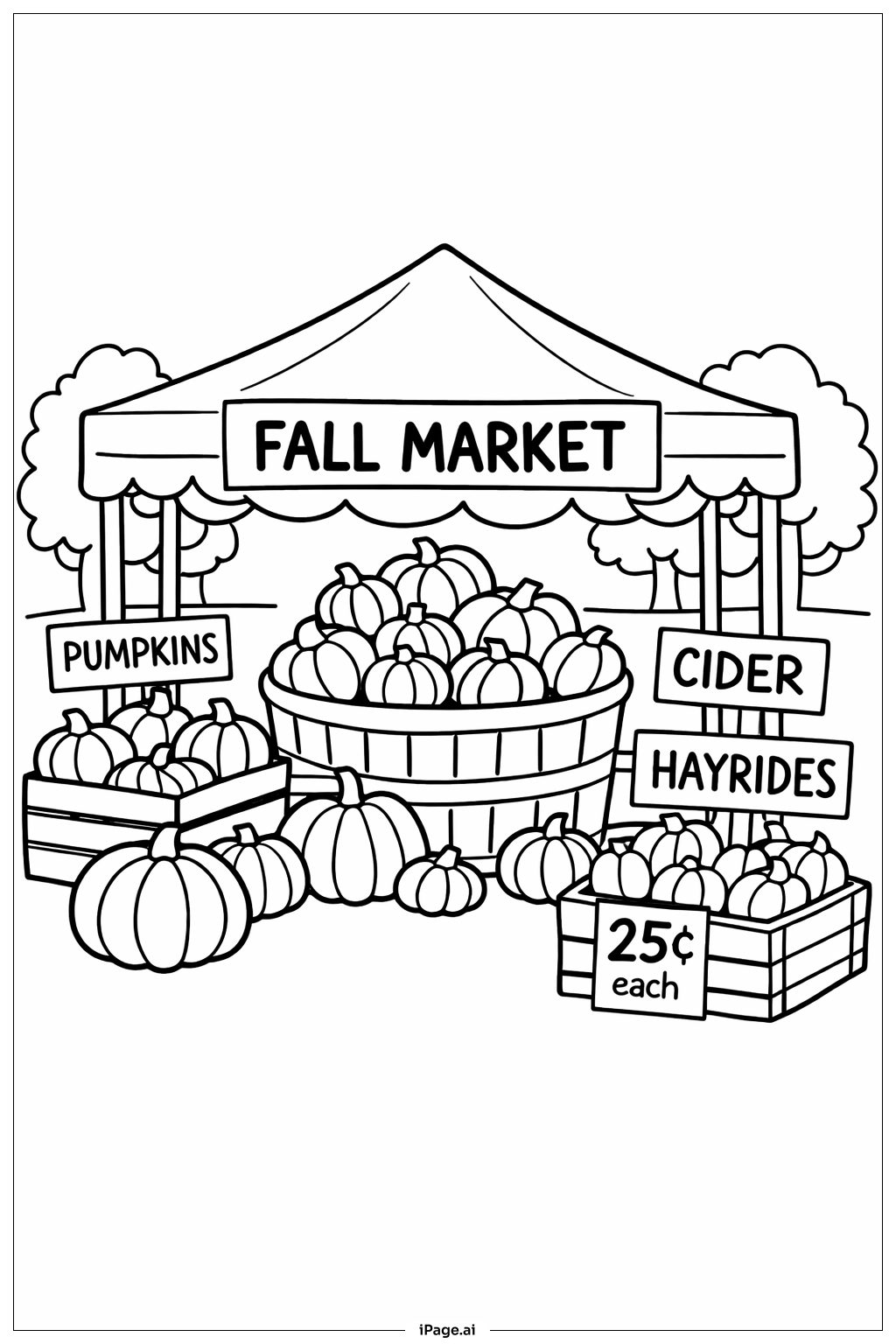  秋季市集攤位與南瓜著色頁 