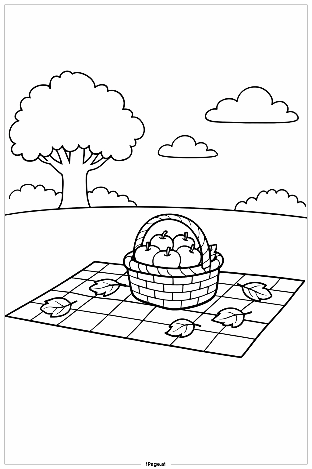  蘋果秋季野餐著色頁 