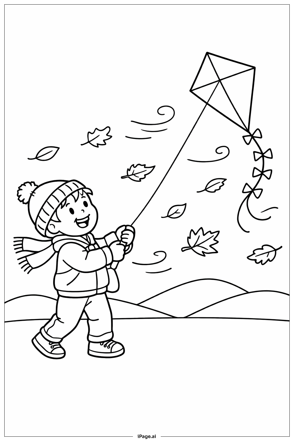  秋風放風箏著色頁 