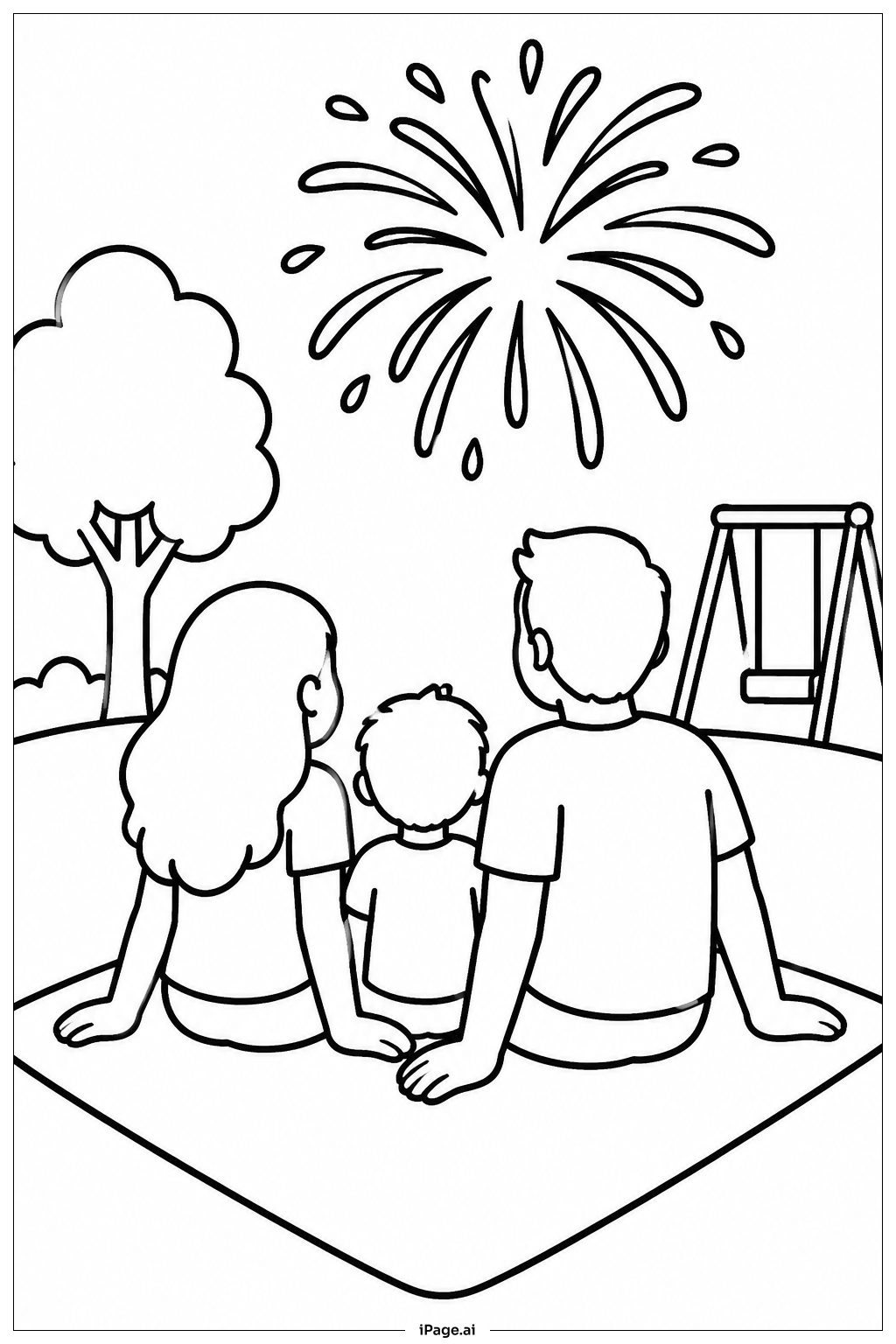  Family With Firework Coloring Page 
