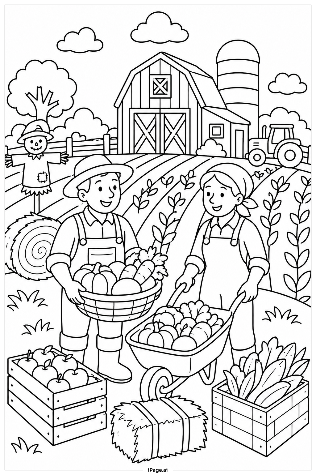 Página para colorear de Cosecha de la Granja