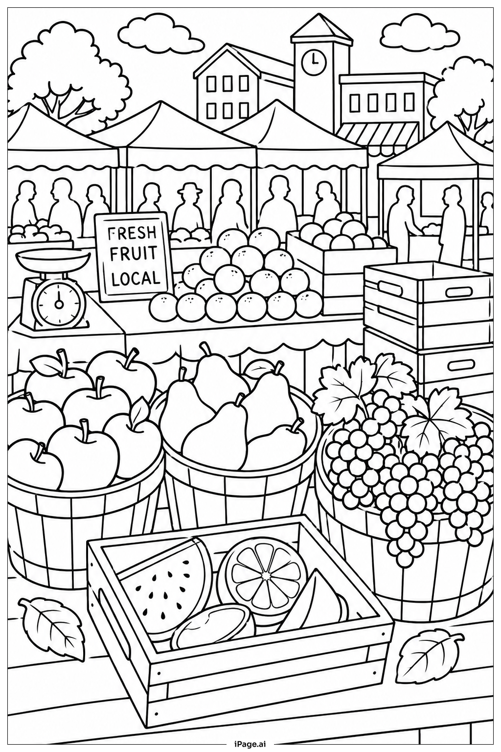 Página para colorear de Frutas del mercado agrícola