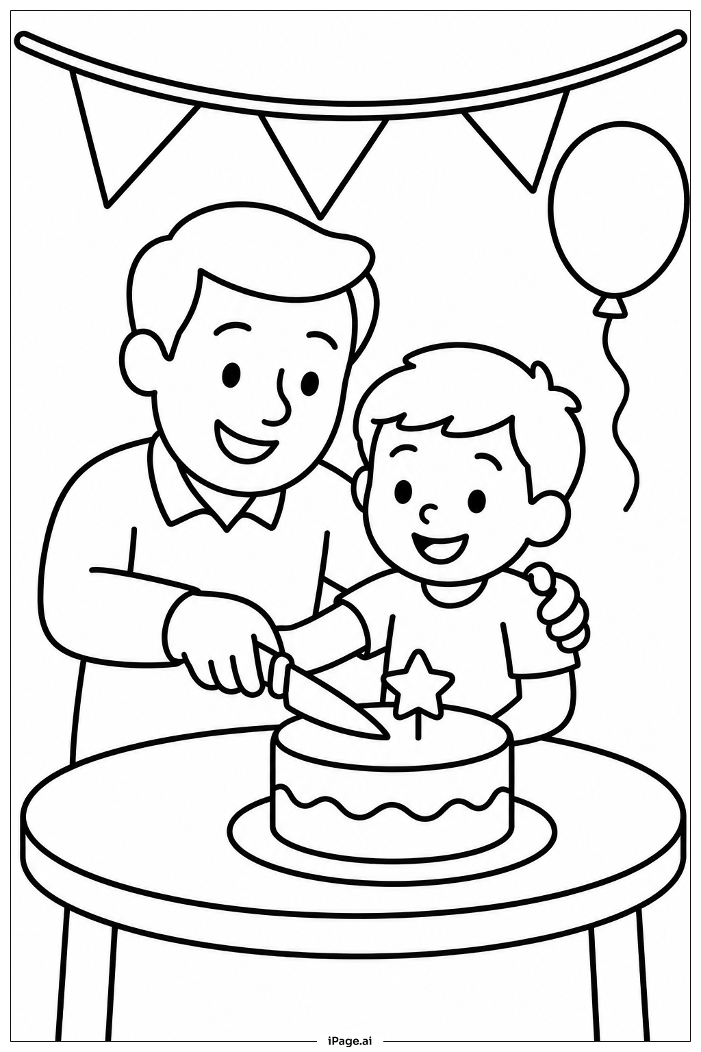 Father's Day Cake Cutting Coloring Page