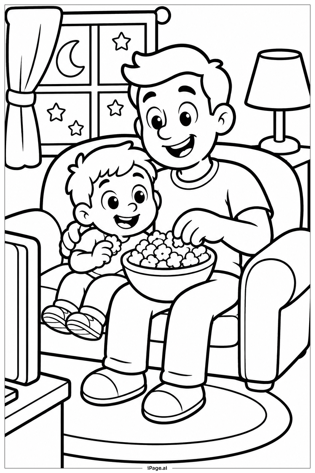 Father's Day Movie Night Coloring Page